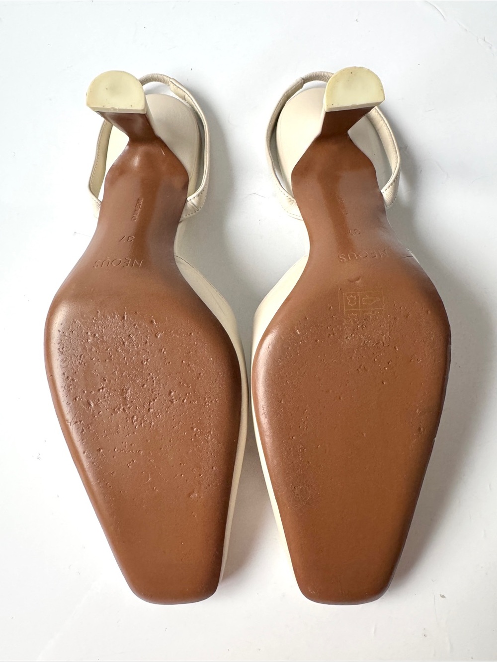 NEOUS Dracu Cream Leather Square Toe Slingback Slim Sculptural Heel Pumps Sz 37 - Picture 7 of 8